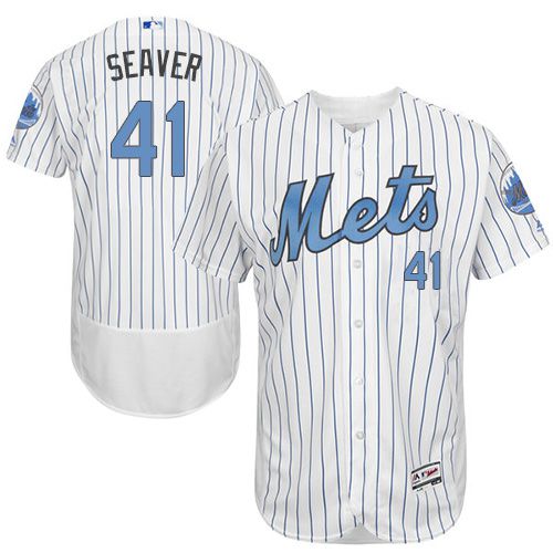 Mets #41 Tom Seaver White(Blue Strip) Flexbase Authentic Collection Father's Day Stitched MLB Jersey - Click Image to Close